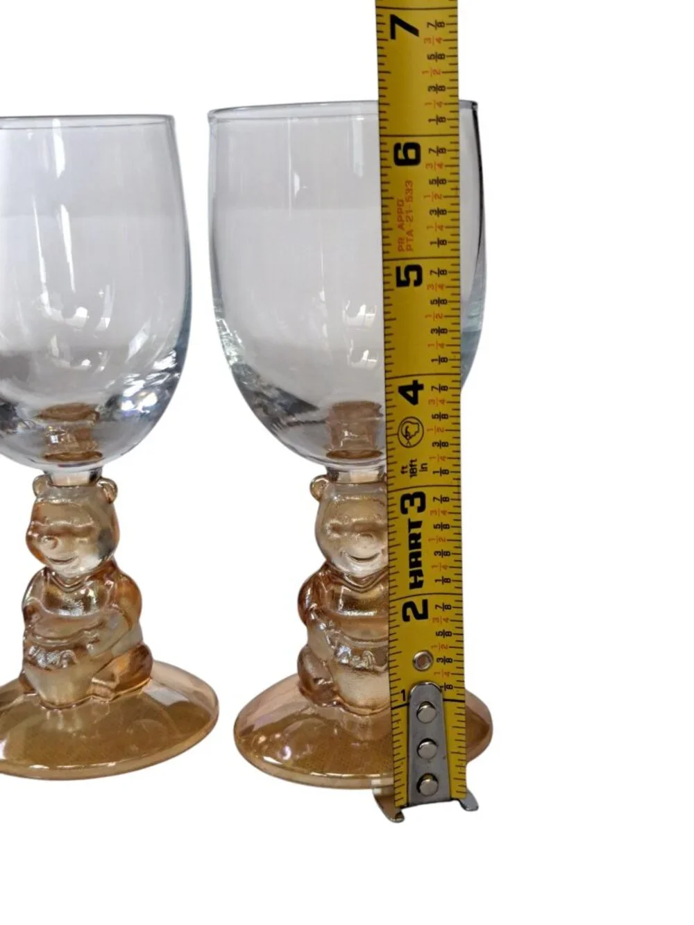 Vintage Lot Of 2 Disney 3D Winnie the Pooh Base Goblet Wine Glass Amber Stemware